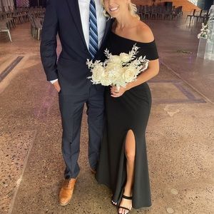 Off the shoulder black BHLDN dress - Delice Off-the-Shoulder Crepe Dress